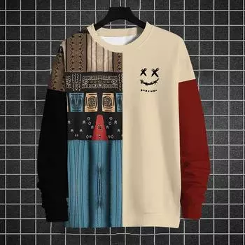 Парные платья Смешные мужские толстовки Графические футболки с длинным рукавом Печатные футболки Свободные толстовки с круглым вырезом Мужская одежда больших размеров Топы S