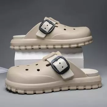 Парные пляжные тапочки Baotou, дышащие туфли с отверстиями, однотонные, универсальные, для повседневного отдыха, отпуска, полутапочки 35-36