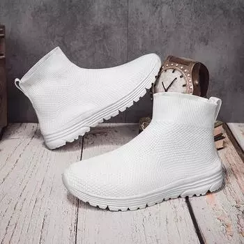 Парные повседневные туфли с высоким берцем из дышащей сетки на платформе и кроссовки с плетеным ворсом 36 белый