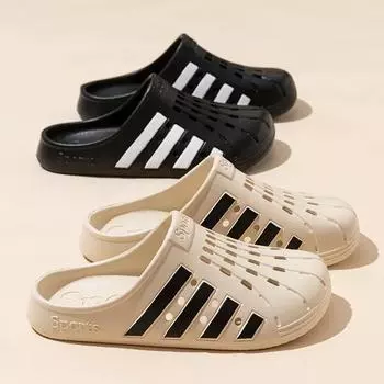 Парные сандалии с дырочками — водонепроницаемые и дышащие шлепанцы для лета, легкая унисекс-обувь для отдыха на пляже с плоской подошвой 36 чёрный