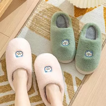 Парные тапочки для зимнего домашнего и внутреннего использования, нескользящие, утолщенные, теплые, милые плюшевые хлопковые тапочки для женщин 36-37 белый