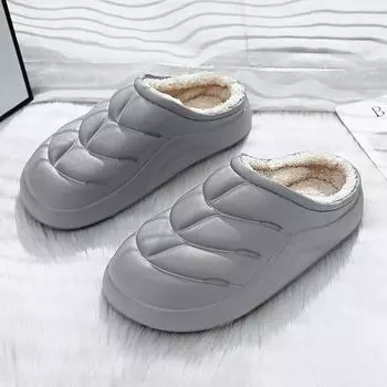 Парные тапочки Eva пушистые уличные водонепроницаемые популярные стильные легко чистящиеся молодежные модные нескользящие легкие зимние теплые туфли 36-37 чёрный