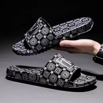 Парные тапочки Модные повседневные тапочки с принтом из одного слова Износостойкие тапочки 36 зелёный