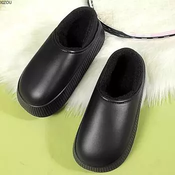Парные тапочки, мужские тапочки, водонепроницаемые, износостойкие, домашние хлопковые туфли, сохраняющие тепло, легко чистятся, простая мужская обувь, популярная модель 36-37 чёрный