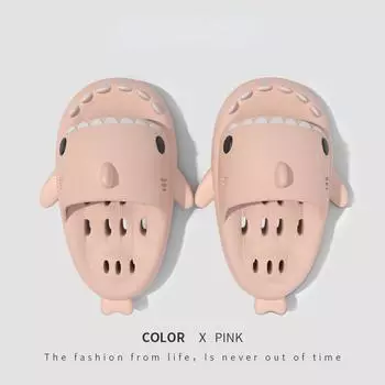 Парные тапочки с полой акулой на толстой подошве, Нескользящие непромокаемые тапочки для ванной комнаты, уличные домашние тапочки Tide 36-37 розовый