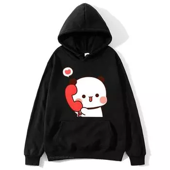 Парные толстовки с капюшоном Bubu Is Making A Call with Dudu толстовка Женская одежда Топы с рисунком панды и медведя Брауни Летние повседневные S