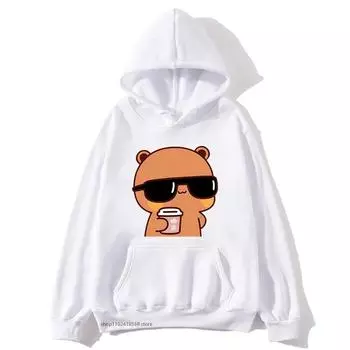 Парные толстовки с капюшоном Bubu Is Watching Movie with Dudu Толстовки с рисунком Милый женский свитер с рисунком Kawaii Top S