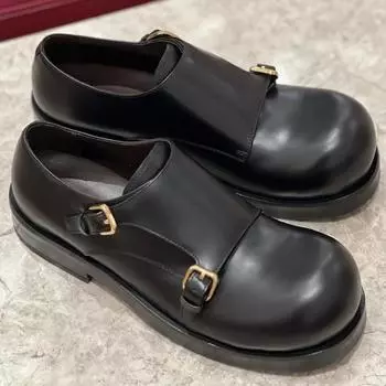 Парные туфли-муффины на толстой подошве с большим носком, кожаные туфли в британском стиле в стиле ретро с круглым носком и глубоким носком, повседневные кожаные туфли 36 чёрный