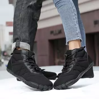 Парные зимние теплые пятипалые хлопковые туфли для мужчин и женщин, высокие зимние ботинки 36 чёрный