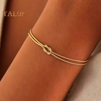 Парный браслет, двухслойный, запутанный узел, символ любви, сплав, регулируемая длина, подарок на годовщину мужа и жены, ювелирные изделия на запястье серебряный