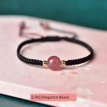 Парный браслет Пара Стерлинговое серебро Плетеный Красная веревка Ручной ремешок Женский Клубничный кварц Розовый кристалл Минималистичный Студентка Подруги Style one Elegance Black