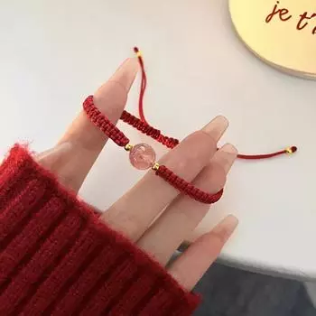 Парный браслет плетеный красный шнур легкий счастливый переводной бисер клубника кристалл ручной шнур