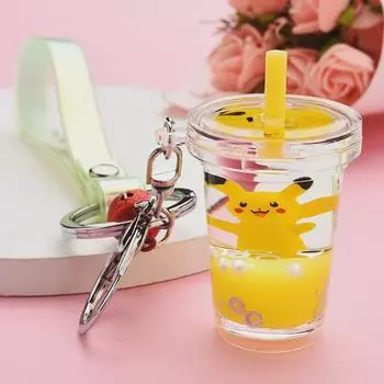 Парный брелок Quicksand Pikachu - милый акриловый аксессуар для сумки и подвеска для автомобиля Leather Strap Buckle + Oil Drop Bottle + Bell A1-1 трава зеленый