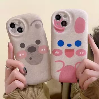 Парный чехол с изображением медведя и кролика для iPhone 12/13/14 Pro Max и Apple 15 12 Pro Max