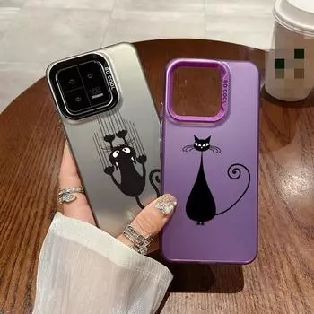 Парный черный чехол для кота для iPhone 16 Samsung A55 A35 M35 S24 Xiaomi Redmi Note 13 Pro 14C Huawei Honor 200 противоударный чехол-бампер для телефона с защитой от царапин Samsung A54 5G