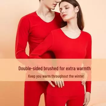 Парный комплект термобелья Benmingnian ярко-красного цвета на осень