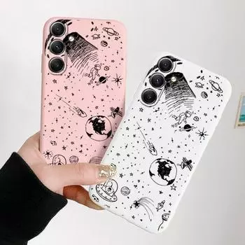 Парный космический планета мягкий силиконовый матовый чехол для Samsung Galaxy A55 A35 A34 A15 S23 S24 FE S23 S25 M35 M34 противоударный чехол-бампер для телефона с защитой от царапин Samsung Galaxy S9 Plus чёрный