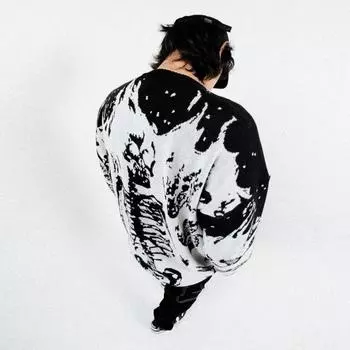 Парный наряд для мужчин и женщин, жаккардовый свитер с круглым вырезом, осенне-зимний, с изображением черепа и пламени, молодежный свободный L чёрный