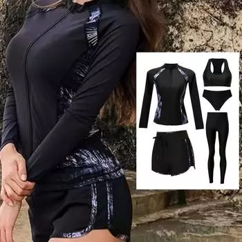 Парный солнцезащитный купальник, быстросохнущий купальный костюм, костюм для серфинга, подводного плавания и дайвинга, женский комплект из 5 предметов, топ с длинными рукавами, длинные брюки, комплект купальников M