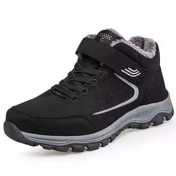 Парный стиль, амортизирующая, противоскользящая, износостойкая, с высоким берцем, изоляционная, плюшевая, шерстяная, хлопчатобумажная обувь, обувь для пожилых людей, походная обувь, зимние сапоги 36 чёрный