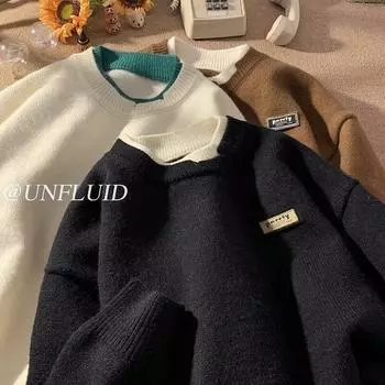 Парный вязаный свитер мужской повседневный поддельный из двух частей ленивый стиль осень-зима свободный модный свитер с круглым вырезом нижняя часть рубашки M