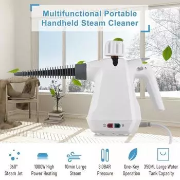 Пароочиститель, 1000 Вт, высокая мощность, насадка на 360 градусов, многоцелевой ручной пароочиститель, не содержащий химикатов, с большим резервуаром для воды