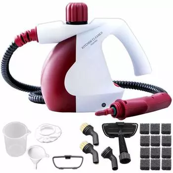 Пароочиститель Iris Ohyama Kitchen Specialized, длинный шланг 120 см, удобный, белый/красный STM-304KC