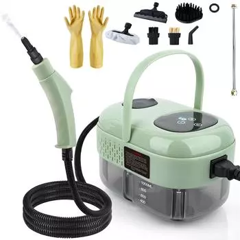 Пароочиститель, ручной паровой двигатель высокого давления мощностью 2500 Вт, 6 регулируемых передач, портативный пароочиститель, с 6 щетками One, подходит для дома, кухни, зелёный