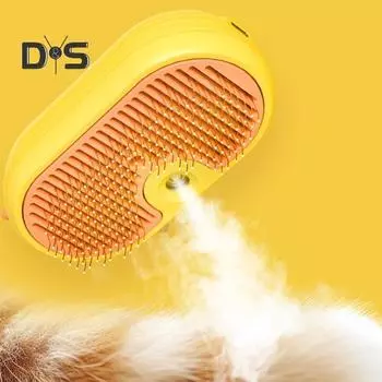 Паровая щетка для домашних животных 3 в 1, самоочищающаяся щетка для ухода за линяющими кошками, спрей для удаления шерсти, расческа для удаления шерсти для длинношерстных домашних животных жёлтый