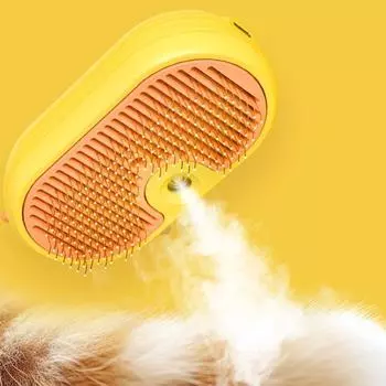 Паровая щетка для домашних животных 3 в 1, самоочищающаяся щетка для ухода за линяющими кошками, спрей для удаления шерсти, расческа для удаления шерсти для длинношерстных домашних животных жёлтый