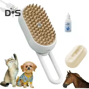 Паровая щетка для домашних животных, самоочищающаяся щетка для линьки с вращающейся на 360 градусов ручкой, силиконовая щетина, инструмент для ухода за домашними животными для собак и кошек A