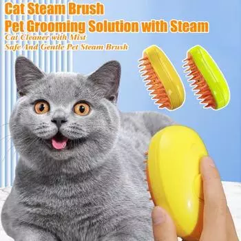 Паровая щетка для кошек 3-в-1, перезаряжаемая щетка для пропаривания домашних животных, средство для ухода за кошками с паровой массажной расческой для удаления шерсти домашних животных жёлтый