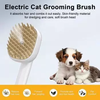 Паровая щетка для кошек 3-в-1 Массажная расческа для ухода за шерстью для линьки Самоочищающаяся вода для кошек синий