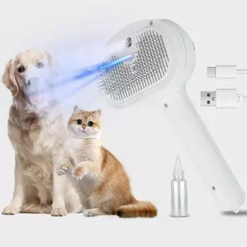 Паровая щетка для кошек, антистатическая расческа-спрей для домашних животных, самоочищающийся инструмент для ухода за волосами с бутылкой воды, массажная щетка для кошек белый