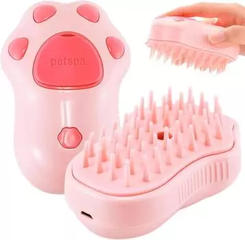 Паровая щетка для кошек, массажная расческа для собак, встроенный электрический распылитель воды, мягкая силиконовая щетка для удаления шерсти домашних животных, аксессуары для кошек розовый