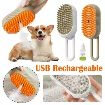 Паровая щетка для кошек Паровая щетка для собак Электрический спрей Щетки для кошек с электрической водой USB-перезаряжаемая массажная щетка для кошек и собак белый