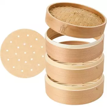 Пароварка Ocrasi Cedar, набор для готовки на пару, 21 см, 4 уровня, без дна, в комплект входит 25 противней для готовки на пару (Крышка, 2, Пароварка)