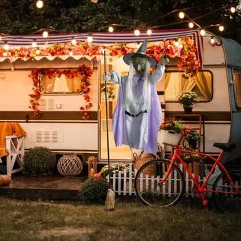 Парящая ведьма Хэллоуин Анимированные украшения для улицы Ведьма 180 см Звук Датчики движения активированы