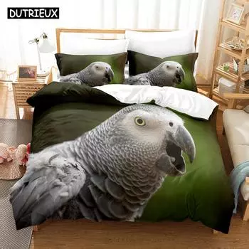 Parrot Bedding Full Size,Watercolor Animal Feather Down Comforter,Palm Leaf Comforter Set For Kid Teens Boys Man,Modern Tropical US Queen(228x228cm