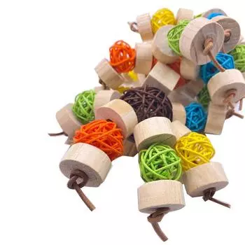 Parrot Bird Toys Pet Bird Chew Toy Suspension Hanging Bridge Chain Block Knots Tearing Toy Multicolored Rattan Ball Cage Decor