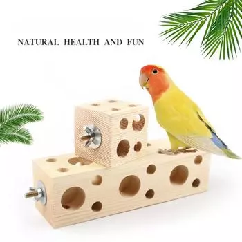 Parrot Bites Wood Pet Bird Mouth Supplies Pine Wood Block Rubik s Cube Drilling Toy Platform Log Station Stick жёлтый