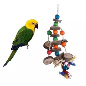 Parrot Chew Toy with Hook Colorful Wooden Beads Ropes Natural Blocks Tearing Toys for Small Medium Birds белый