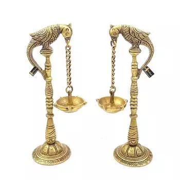 Parrot Design 7,5 дюймов латунная подвесная пара Diya (Упаковка из 2 шт.),