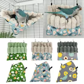 Гамак для попугаев, зимняя теплая плюшевая клетка для маленьких домашних животных, кровать-гнездо для сна для морских свинок, ежей, белок, аксессуары для клеток 1 зелёный