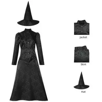 Part Wicked One Cosplay Costume Dresses Trench Coat Halloween Party Dress Up Elphaba Printing,M