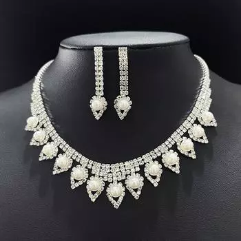 Партия ювелирных изделий, новое жемчужное ожерелье с бриллиантами, аксессуары с бриллиантами в виде сверкающих капель воды, комплект ювелирных изделий для платья. белый