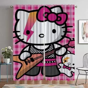 Partition Hello Cat Modern Living Room Curtains for Camera Shades Tulle for Bedroom Blackout Curtain Halloween Decoration Child W50xH70cmx2pcs-CL