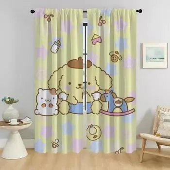 Partition P-Pompom Purin Blackout Curtains 2 Pieces Window Curtain for Room 2 Panel Halloween Decoration Tulle for Bedroom Child W50xH70cmx2pcs-CL