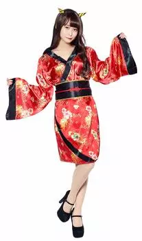 Party City Setsubun Косплей Демон Девушка Кимоно Красный Женский
