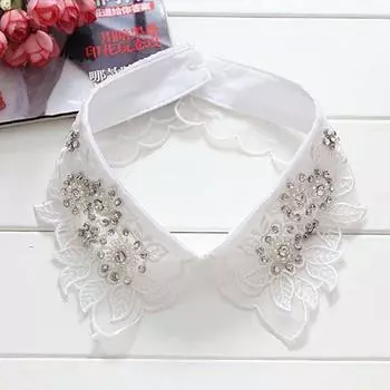Party Detachable Leaves Rhinestone Cotton Flower Lace Fake Neckline Shirts Collars Fake Collar